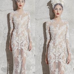 Zuhair Murad Mermaid Wedding Dresses Sheer Jewel Neck Appliques Long Sleeve Bridal Gowns Illusion Floor Length Wedding Dress