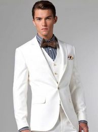 New Style Ivory Groom Tuxedos Peak Lapel Groomsmen Mens Wedding Dress Fashion Man Jacket Blazer 3 Piece Suit(Jacket+Pants+Vest+Tie) 1008