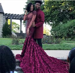 South African Black Girls Grape Prom Dresses 2019 Mermaid Long Sleeve Holidays Graduation Wear Evening Party Gowns Custom Made Plus Size