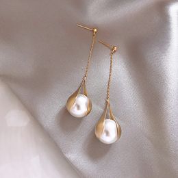 S968 Hot Fashion Jewelry S925 Silver Post Long Tassel Pearl Earrings Beads Pendant Dangle Stud Earrings