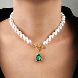 Neue Heiße Verkauf Einfache Wilde Perlen Halskette Schmuck Mode Blau Edelsteine ​​Anhänger Halskette Weibliche Perlen Halskette Frauen Schmuck