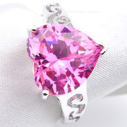 kunzite gemstone UK - Luckyshine 6Pcs Lot Valentine's Day Gift Heart Pink Kunzite Cubic Zirconia Gemstone 925 Sterling Silver Women Lady Rings