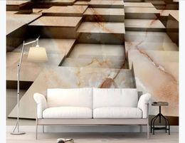 Customised 3d mural wallpaper photo wall paper Stereo Cube Space Marble Texture Modern 3D TV Sofa Background Mural wall paper for walls 3d