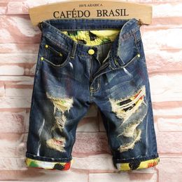 New Fashion Men Jeans Slim Knee Length Denim Jeans Ripped Casual Pants Homme Trousers Male Hole Jeans