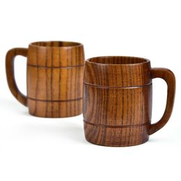 Classical Wooden Beer Cup with Handle Fashion Tea Coffee Mug Heatproof Home Office Party Drinkware WB1035
