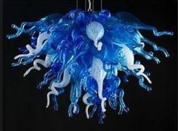 Creative Hand Blown Glass Chandelier Art Decor Modern Pendant Light 44x32 inches Blue and White Glass Chandelier Light for Hotel Office Home