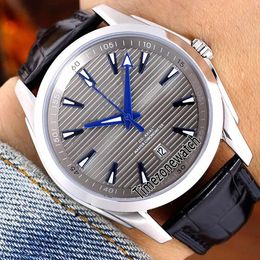 New Aqua Terra 150M 220.12.41.21.06.001 Automatic Mens Watch Steel Case Grey Texture Dial Leather A8900 Sapphire Watches Timezonewatch E68a1