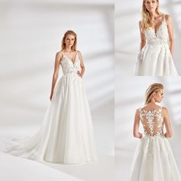 Eddy K Couture A Line Wedding Dress Jewel Neck Sleeveless Appliques Satin Wedding Dresses Covered Button Sweep Train Bridal Gowns