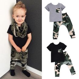 2pcs/lot Kids children boy outfit set letter KING short sleeve top camouflage pants boys clothes suit