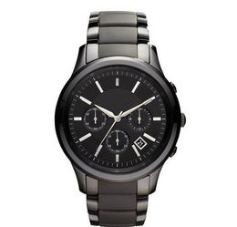 New Mens Quartz Chronograph Black Ceramic Watch AR1451 AR1452 Gents Wristwatch+original box