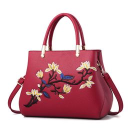 HBP Women Handv￤skor Pures Pu Leather Totes Bag Topphandtag broderi Crossbodybag axelv￤skor Lady Handbag Red