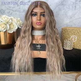 Synthetic ombre Blonde lace front Wigs 360 Frontal Long loose Wave 13x4 Lace Front Wig for American women