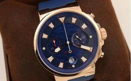 classic fashion free shipping Quartz Chronograph Wristwatch Rose Gold Bezel &Skeleton Phantom Blue Dial Blue Rubber Belt