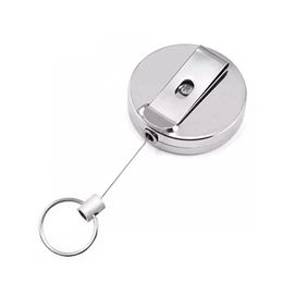 Retractable Keychain Metal Card Badge Holder Belt Clip Key Ring Metal Buckle Recoil Ring Pull Gift HHA1266