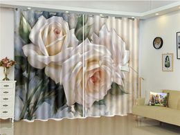 Customised Modern 3D Floral Curtain Three Creamy White Roses Modern Style Practical Curtains