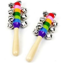 Baby Toys Rattle Rainbow With Bell Orff Musical Instruments Educational Wooden Toy Pram Crib Handle Activity Bell Stick Shaker DHL