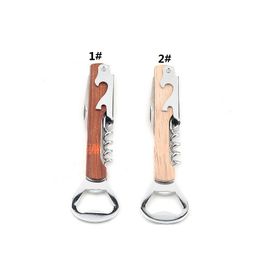 Wood Handle wine opener Stainless Steel Hand-Held Deluxe Bottle Opener Corkscrew Double Hinge Waiters Wine Bottle Opener wcw616