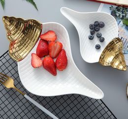 Ceramic Soup Bowl Tableware Conch Type Fruit Plates Dessert Dish Candy Tray Simple and Creative Salad Cutter Bowl
