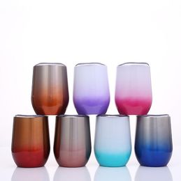 12oz Egg Shaped Cup 7 Colors Gradient Stainless Steel Wine Glasses Beer Mug Stemless Insulated Cups LJJO6861-6