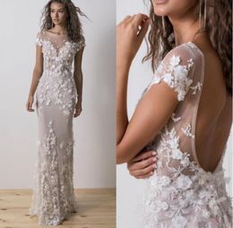 2019 New Sexy Dimitrius Dalia Mermaid Wedding Dresses Sheer Bateau Neck Backless Wedding Gowns Appliqued Robe de mariée Simple Bridal Dress