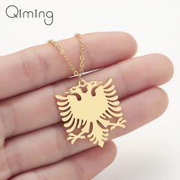 Albania Eagle Pendant Necklace Coat Of Arms Double Headed Eagle Necklace Ethnic Stainless Steel For Women Men Gifts