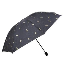 Feather Sun Shade Umbrella Black White Feather Sunny Rainy Umbrella Three Folding Black Coating Vinyl Sunscreen Umbrella BH1394 TQQ