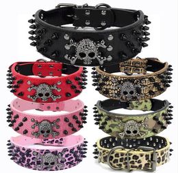 Black nail Black Skull personality rivet pet collar PU dog chain large dog traction W1094