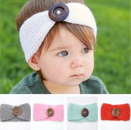 Baby Headband Crochet Girls Hairband with Button Infant Headwrap Head Bands Newborn Ear Winter Warmer Photo Props 13 Colours DW4906