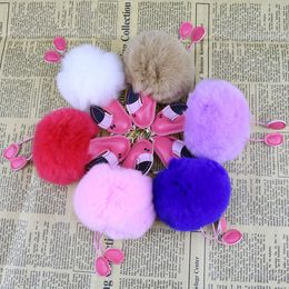 Cute Fluffy Pompom Flamingo Keychain Women Faux Rabbit Fur Ball Pompon Key Chain Car Bag Pom Pom Key Rey Ring Holder Party Favour RRA2829-1