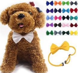 Adjustable Pet Dog Bow Tie Neck Accessory Necklace Collar Puppy Bright Colour Pet Bow Mix Colour 100pcs/lot