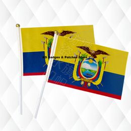 Ecuador Hand Held Stick Cloth Flags Safety Ball Top Hand National Flags 14*21CM 10pcs a lot