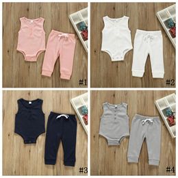 Baby Clothes Kids Cotton Linen Clothing Sets Boys Girls Summer Solid Article Pit Rompers Pants Suits Newborn Sleeveless Jumpsuit Suit B826