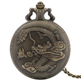 Bronze Retro Chinese Dragon Design Quartz Fob Pocket Watch with Necklace Chain reloj de bolsillo