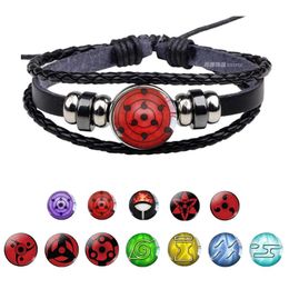 Uchiha Clan Rinnegan Sharingan Olho Pulseira Anime Naruto Trançado Pulseira De Couro Naruto Sasuke Itachi Kakashi Cosplay Jóias