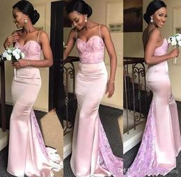 2019 African Nigerian Bridesmaid Dress Pink Mermaid Country Garden Formal Wedding Party Guest Maid of Honor Gown Plus Size Custom Made