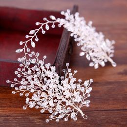 Handmade Clear Crystal Leaf Headpiece Bridal Wedding Hair Jewellery Silver Copper Alloy Luxurious Headbands