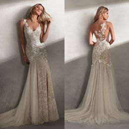 vintage mermaid wedding dresses v neck full lace appliqued bridal gowns bohemian beach tulle boho wedding dress