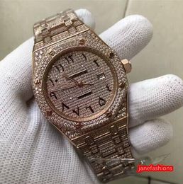 Full Diamond Men's Wrist Watches Rose Gold Diamond Stainless Steel Boutique Fashion Watches Arabian Dial Automatic Diamond Watch