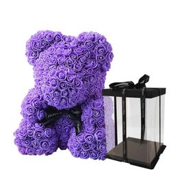 LED light Rose teddy bear valentine s gift flowers foam teddy bear with love heart wedding foam flowers decorations love rose bear