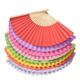 9 Colors 1Pcs Summer Chinese Hand Paper Fans Pocket Folding Bamboo Fan Wedding Hand Fans Folding Chinese