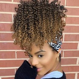 Afro Puff Drawstring Pony tail for Black Women Ponytails Extension Afro Ponytail Drawstring Curly Ponytail Hair Piece Ombre Blonde 1b/27#
