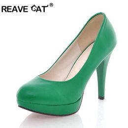 REAVE CAT New arrival Spring summer Shoes woman high heels Ladies pumps Platform Sale On shoes PU Patent leather Glitter Fashion