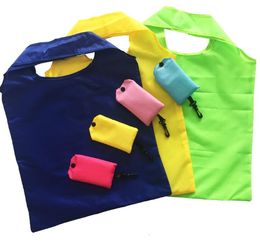 DHL200pcs 190T Plain Foldable Reusable Eco Storage Grocery bags outdoor portable Shopping Bag With Hook 58*38cm