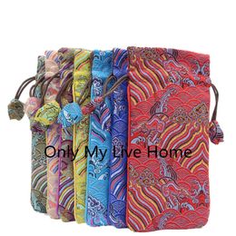 Lengthen Wave Drawstring Long Gift Bag Comb Pouch Chinese Silk Brocade Pouch Christmas Wedding Party Favour Bags Fabric Packaging Bags 1pcs