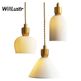 Nordic Ceramic Pendant Lamp Aluminium LED Suspension Light Hotel Restaurant Cafe Bar Dining Room Bedroom Retro Hanging Lighting