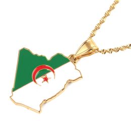 Algeria Map Pendant Necklace Chain 24K Yellow Gold Colour Jewellery Algerians Women Girl African