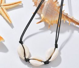 New Fashion Black white Rope Chain Natural Seashell Choker Necklace Collar Necklace Shell Choker Necklace Summer Beach Gift