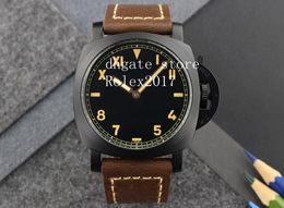 2021 Men's Stainless steel-black PVD coating Movement Counterclockwise Manual winding movement Brown suede strap Diving Mens Watches