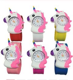 Kids Unicorn Watch 3D Cartoon Unicorn Quartz Wristwatch Silicone Band Slap Watch Children gift birthday watches GGA3414