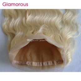 Human Hair 360 Lace Frontal Blonde #613 Body Wave Straight Full Round Lace Closure with Baby Hair Bleached Knots Brazilian Blonde Hair